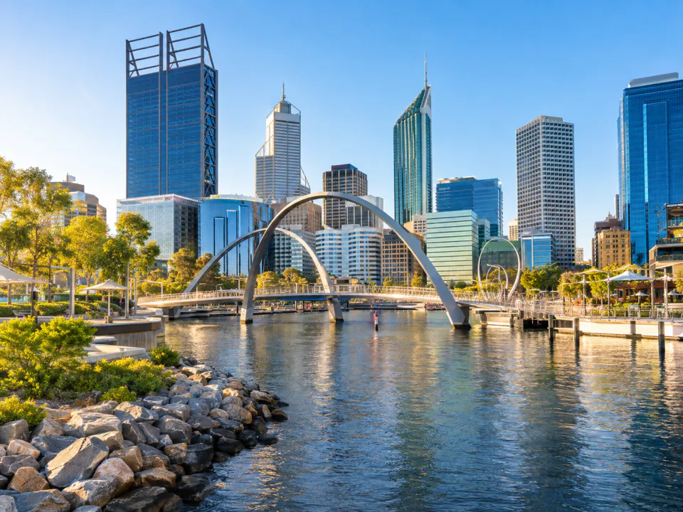 Perth skyline and Elizabeth Quay on the Swan River