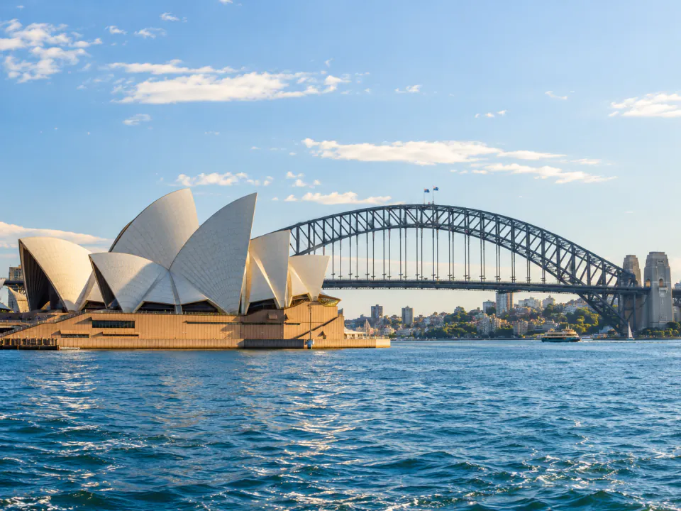 Sydney Opera House and Harbour Bridge across Sydney Harbour
